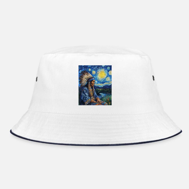 Indianer Häuptling Van Gogh Style Starry Night Bucket Hat