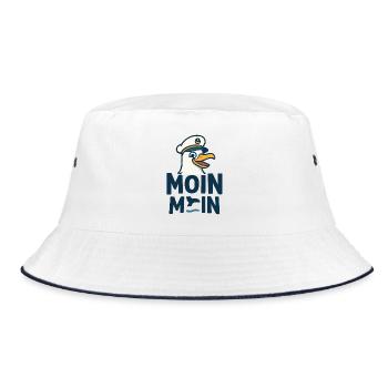 Kapitänsmöwe MOIN MOIN Motiv - Bucket Hat - Weiß/Navy - Vorne