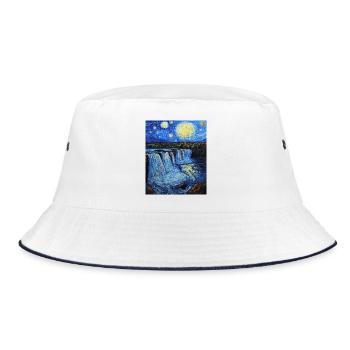Niagara Falls Van Gogh Style Starry Night - Bucket Hat - white/navy - Front