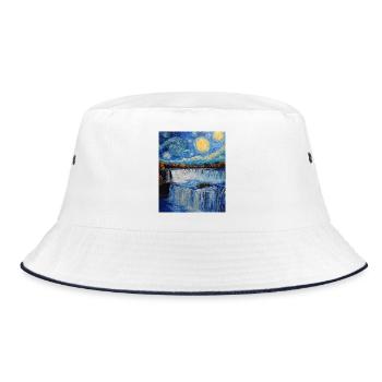 Niagara Falls Van Gogh Style Starry Night - Bucket Hat - white/navy - Front