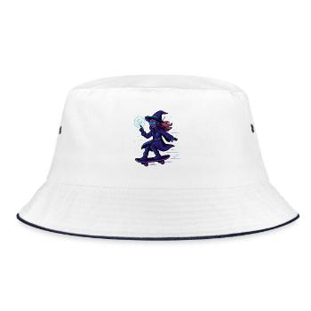 Neon witch on the skateboard - Bucket Hat - white/navy - Front