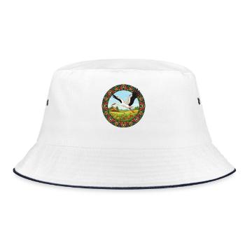 Stork and Polish Folk Meadow Circle Print - Bucket Hat - white/navy - Front