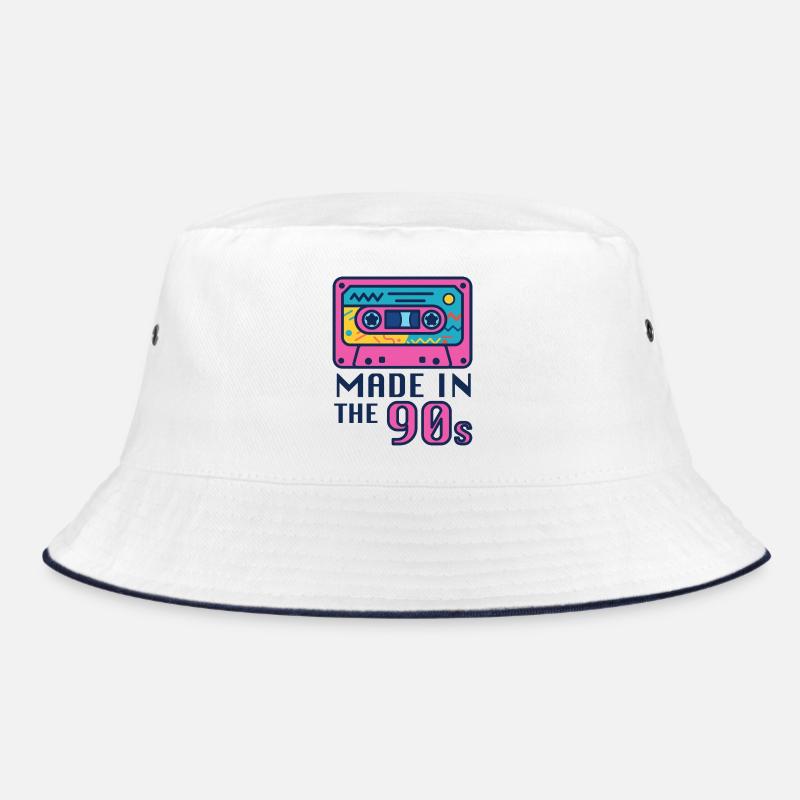 Neon 90s Cassette Design - Bucket Hat - white/navy