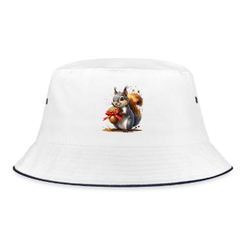 Squirrel with red acorn - Bucket Hat - white/navy - Front