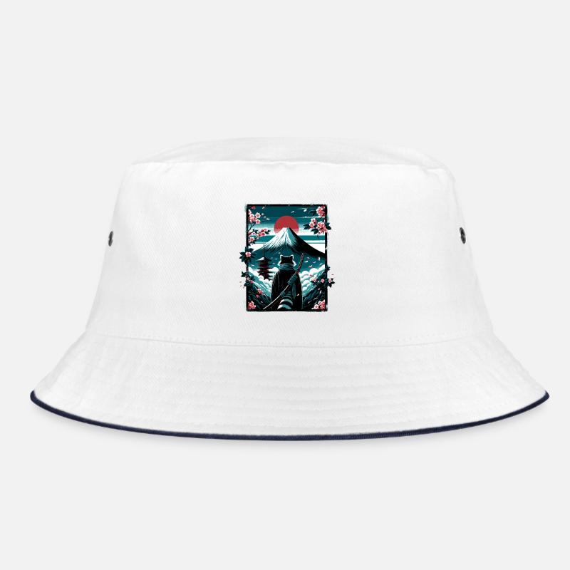 Katze mit Samurai Schwert vor Fuji Bucket Hat