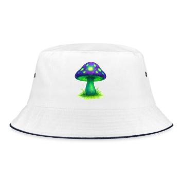 Leuchtender Pilz Neonwald - Bucket Hat - Weiß/Navy - Vorne