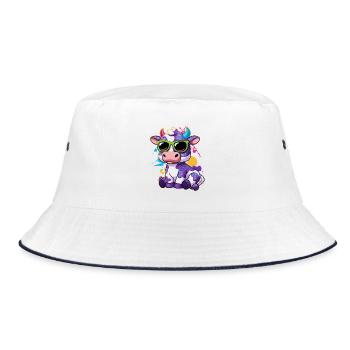 Kuhbauer Milchbauer Bauer Bauernhof Motiv - Bucket Hat - Weiß/Navy - Vorne