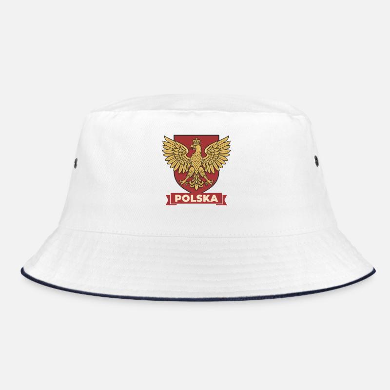 Polska Golden Eagle Heraldic Crest on Red Shield Bucket Hat