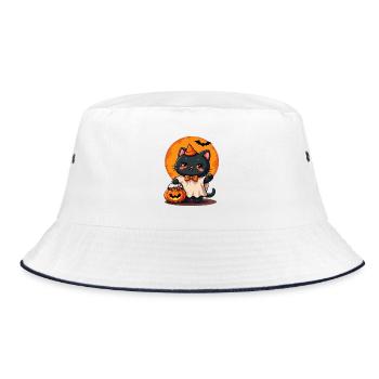 Halloween Cat with Halloween Pumpkin - Bucket Hat - white/navy - Front