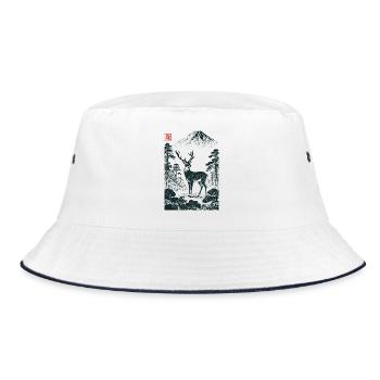 Mystischer Hirsch mit Hanko Stempel - Bucket Hat - Weiß/Navy - Vorne
