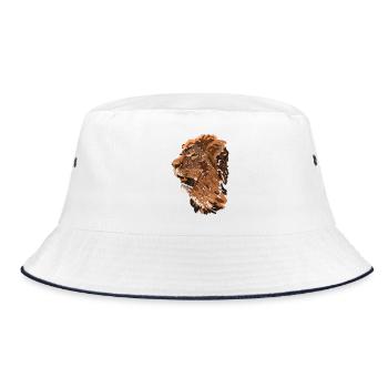 Löwenkopf im Pinselstil - Bucket Hat - Weiß/Navy - Vorne
