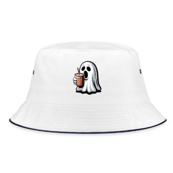 Ghost with pumpkin latte - Bucket Hat - white/navy - Front