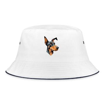 Dobermann Kopf Cartoon Illustration - Bucket Hat - Weiß/Navy - Vorne