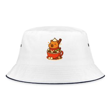 Capybara in heißer Schokolade – Weihnachtsmotiv - Bucket Hat - Weiß/Navy - Vorne