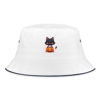 Halloween Cat with Halloween Pumpkin - Bucket Hat - white/navy - Front