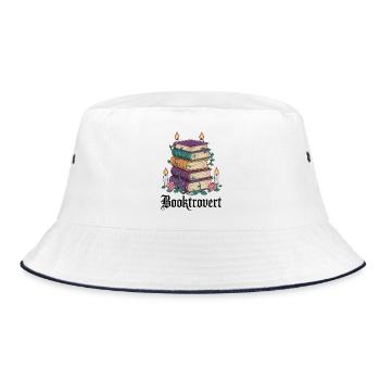 Reading Magic Stack of Books with Candles - Bucket Hat - white/navy - Front