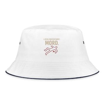 Lieblingsgenre: Mord – True Crime & Serien - Bucket Hat - Weiß/Navy - Vorne