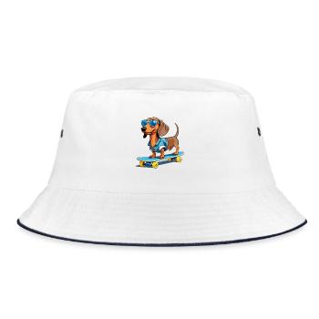 Skate dog in denim with sunglasses - Bucket Hat - white/navy - Front
