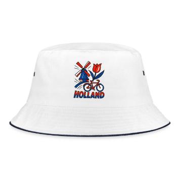 Holland windmill tulip bicycle - Bucket Hat - white/navy - Front