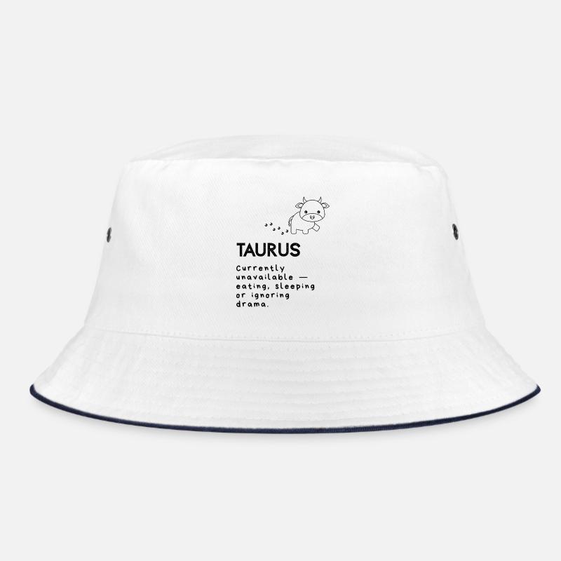 Cute Taurus Cartoon – Nap Mode Activated - Bucket Hat - white/navy