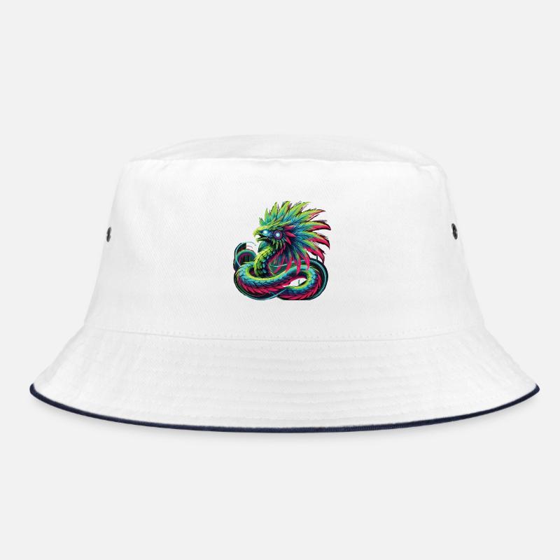 Azteken Drache - Bucket Hat - Weiß/Navy