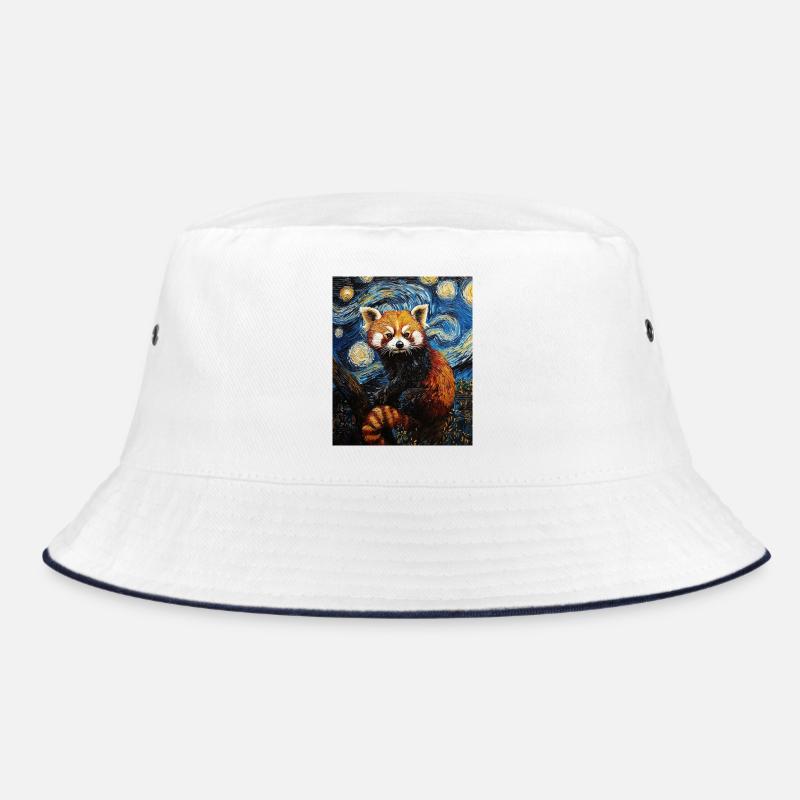 Red Panda Bear Van Gogh Style Starry Night Bucket Hat