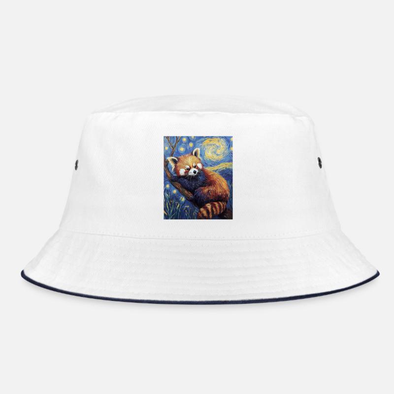 Red Panda Bear Van Gogh Style Starry Night Bucket Hat
