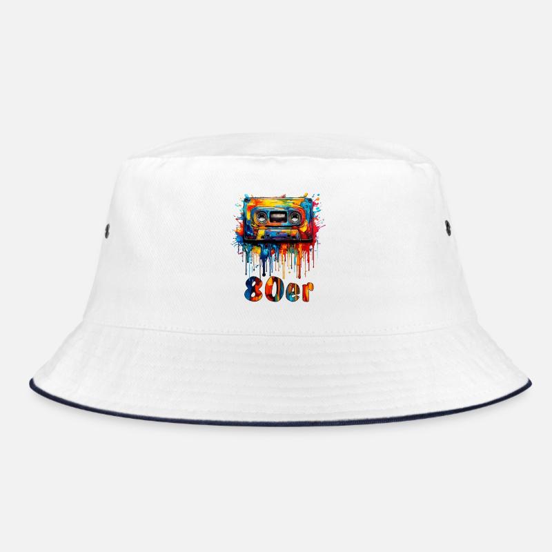 MUSIKKASETTE 80er - Bucket Hat - Weiß/Navy