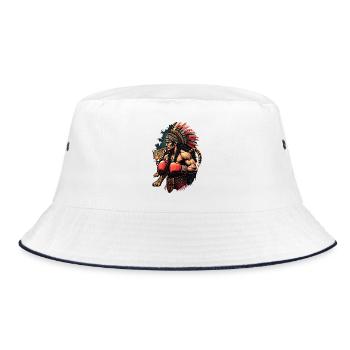 Indigener KriegerMit Jaguar - Bucket Hat - Weiß/Navy - Vorne