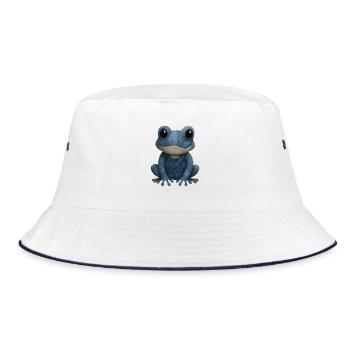 Denim Patchwork Frog - Bucket Hat - white/navy - Front