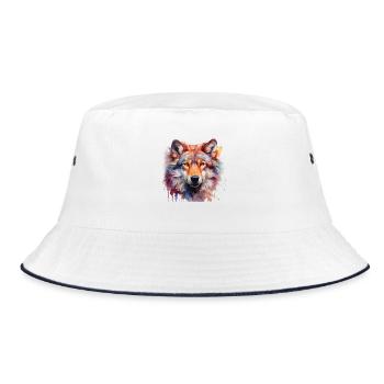 Bunter Wolf – Abstraktes Tierportrait Design - Bucket Hat - Weiß/Navy - Vorne