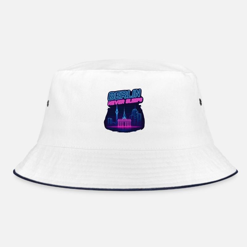 Berlin Never Sleeps Neon Skyline Design - Bucket Hat - Weiß/Navy