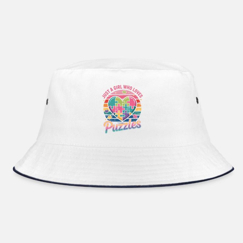 Mädchen liebt Puzzles Herz Regenbogen Bucket Hat