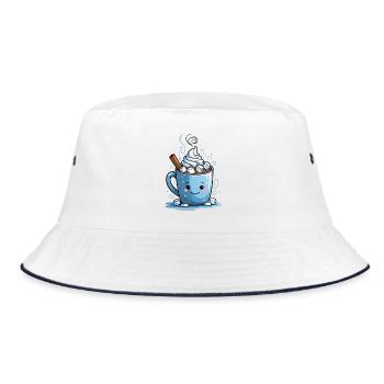 Kuscheliger Kakao-Mug mit Marshmallows - Bucket Hat - Weiß/Navy - Vorne