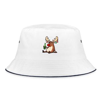 Funny Reindeer with Beer Christmas Party Design - Bucket Hat - white/navy - Front