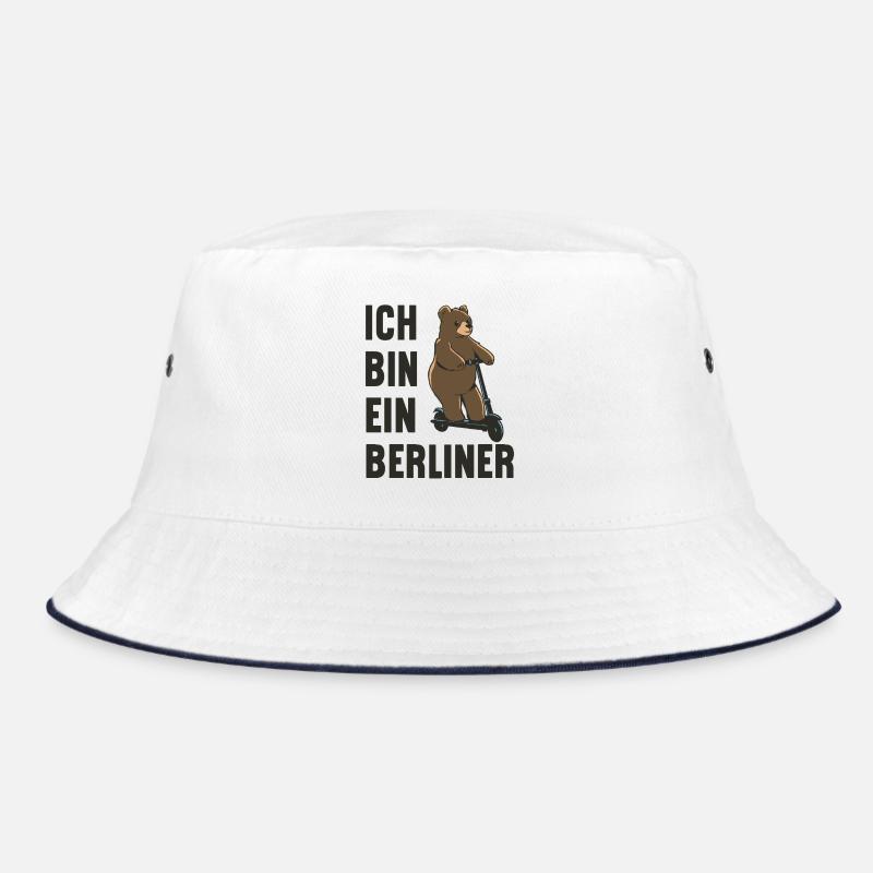 Ein Berliner-Bär auf Roller! Ich bin ein Berliner - Bucket Hat - Weiß/Navy