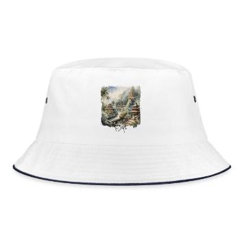 Bali Watercolor, Bali Indonesia - Bucket Hat - white/navy - Front