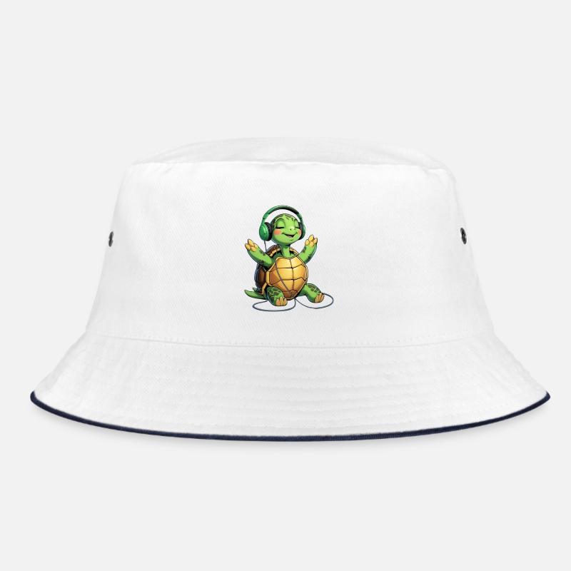 Musikturtle mit Kopfhörern - Bucket Hat - Weiß/Navy