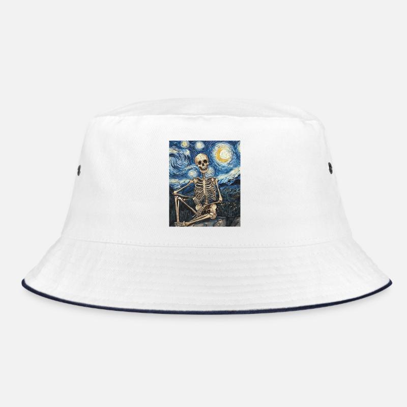Skeleton Halloween Van Gogh Style Starry Night Bucket Hat