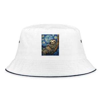 Sloth Van Gogh Style Starry Night - Bucket Hat - white/navy - Front