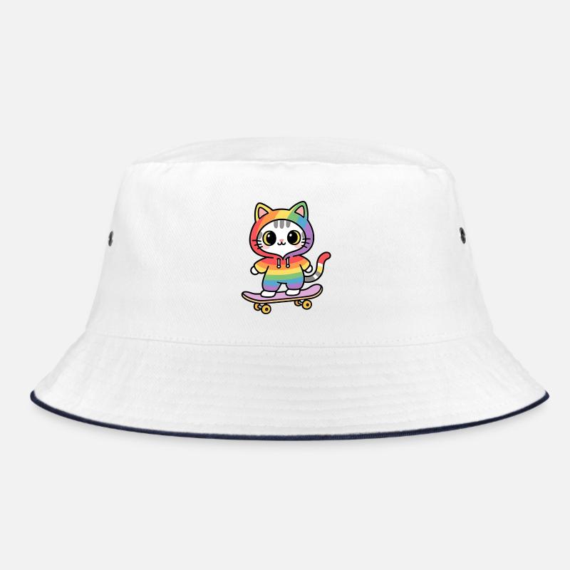 Rainbow cat on skateboard Bucket Hat