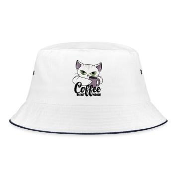 Coffee Right Meow - Cat with Coffee Cup - Coffee - Bucket Hat - white/navy - Front