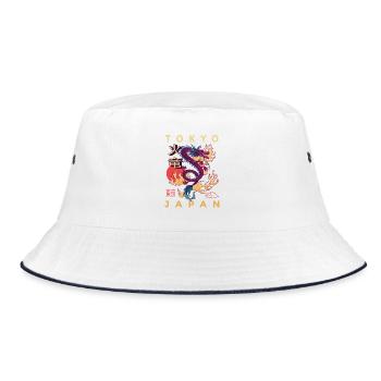 Japanischer Flammen Drache – Kanji Kalligraphie  - Bucket Hat - Weiß/Navy - Vorne