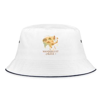 Wanderlust Asia – Reiselust Asien Karte - Bucket Hat - Weiß/Navy - Vorne