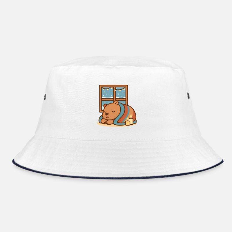Capybara kuschelt sich im Winter ein - Bucket Hat - Weiß/Navy