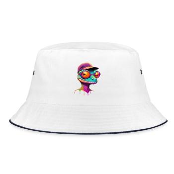 Gecko coloré avec casquette de lunettes de soleil - Bob - blanc/marine - Devant