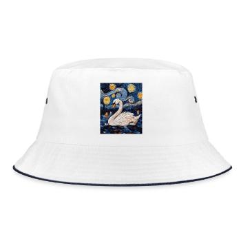 Swan Bird Van Gogh Style - Bucket Hat - white/navy - Front