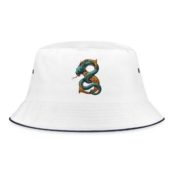 Dragon on golden S initial letter - Bucket Hat - white/navy - Front