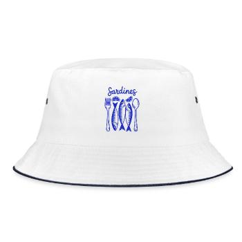 Sardinen Festmahl Blau Illustration - Bucket Hat - Weiß/Navy - Vorne