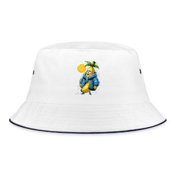 Banane in Winterjacke in der heissen Sonne - Bucket Hat - Weiß/Navy - Vorne